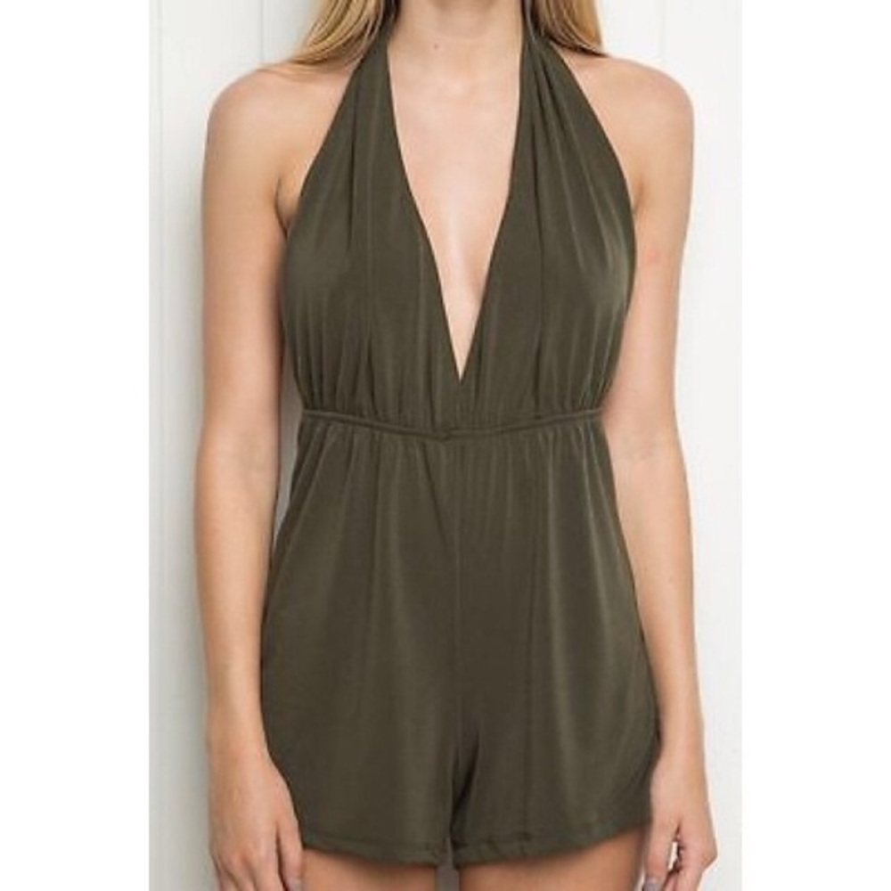 Brandy Melville Green V Neck Romper